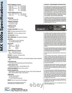 2-RU Rack Mount QSC MX1500A MX-1500A Professional Power Amplifier 400 WPC #39