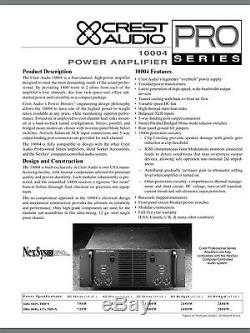 Crest Professional 10004 Power Amplifier 4 Channel High Current Concert Audio
