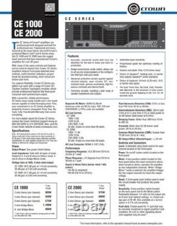 Crown CE2000 Professional 2-CH Power Amplifier 400WithCH @ 8-Ohms CE 2000-A