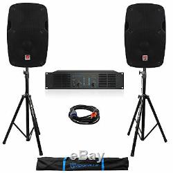 Pair Rockville SPG84 8 DJ PA Speakers+Pro Power Amplifier+Stands+Cables+Bag