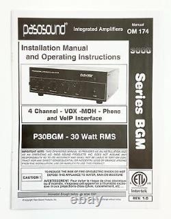 Pasosound Professional Integrated Only Amplifier 30 Watt P30BGM NWOT