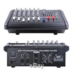 Pro 6 Channel Powered Audio Mixer Power Mixing DJ Amplifier Amp with USB Slot