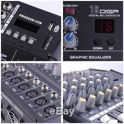 Pro 6 Channel Powered Audio Mixer Power Mixing DJ Amplifier Amp with USB Slot