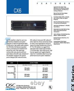 QSC CX6 Professional Power Amplifier CX-6 200WithCH @ 8 ohms 300WithCH @ 4 ohm #2342