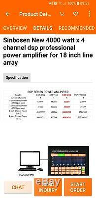 Sinbosen Dsp20q 4 Chan 4kw Pro Power Amplifier with DSP signal splitter UK stock