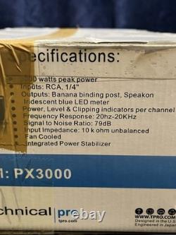 Technical Pro PX3000 3000W Power Amplifier Black RCA 1/4 Speakon Rack LED