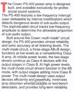 Vtg. Crown PS-400 Professional Power Amplifier. Tested/Working. VIDEO