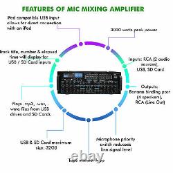 Amplificateur De Mélange De Micro Professionnel Tpro 3000 W Avec Bluetooth, Usb Et Double Égaliseur