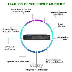 Amplificateur de puissance DJ professionnel Technical Pro Professional de 3000 Watts 2U 2 canaux avec Du