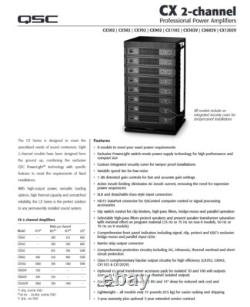 Amplificateur de puissance professionnel QSC CX-1102 2 canaux montable en rack 1100W @ 4 Ohm CX1102 Amplificateur de puissance professionnel QSC CX-1102 2 canaux montable en rack 1100W @ 4 Ohm CX1102