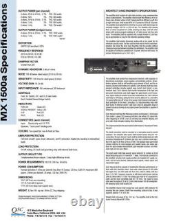 Montage en rack 2-RU QSC MX1500A MX-1500a Amplificateur de puissance professionnel 400 WPC #1103