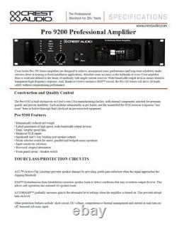 Rack Mount Crest Audio Pro 9200 Amplificateur De Puissance Professionnel #2676