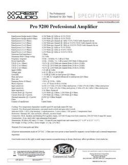 Rack Mount Crest Audio Pro 9200 Amplificateur De Puissance Professionnel #2731
